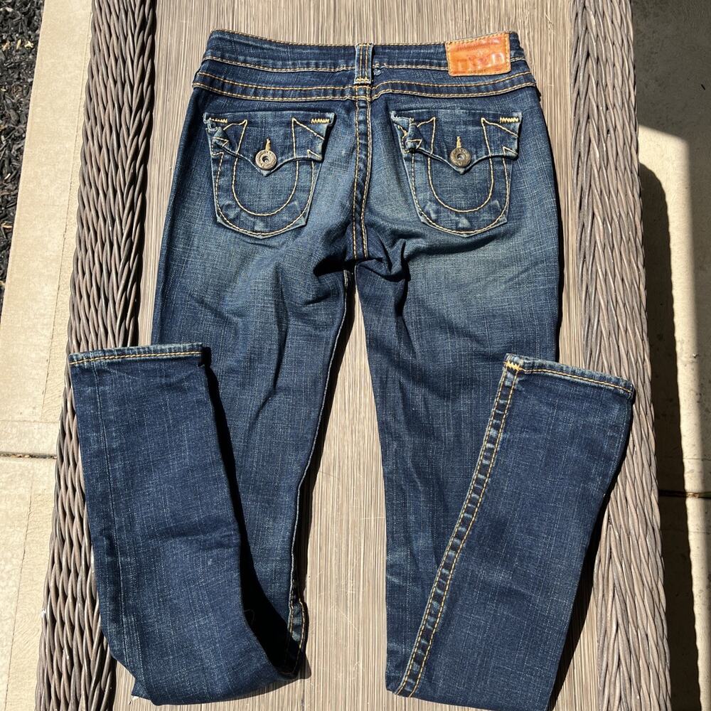 True Religion Mid Rise Dark Wash Slim Straight Leg Jeans Blue Size 27 - Picture 4 of 6